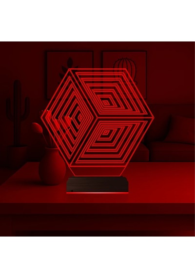 Luvivia Geometrik Küp 3d Lamba - Masa Gece Lambası Şeffaf