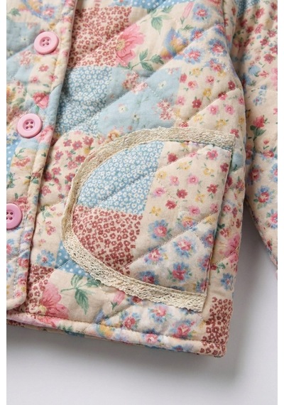 Magu Kız Çocuk Patchwork Desenli Kapitone Ceket Çok Renkli