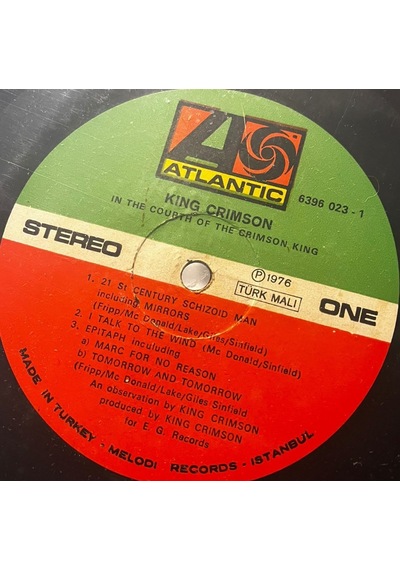 King Crimson - In The Court Of The Crimson King Atlantic / Melodi Records - Sd 8245 - Made İn Turkey