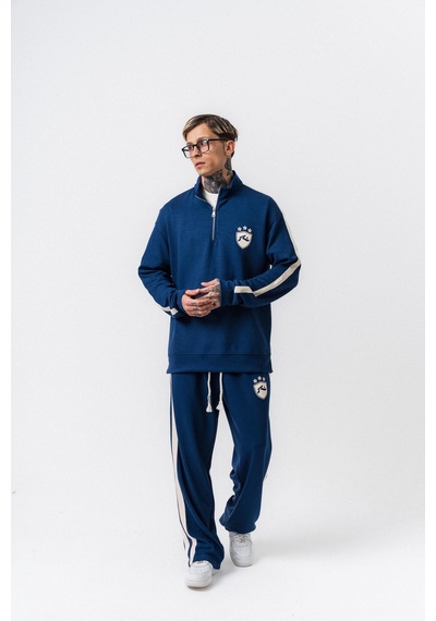 Respire Erkek Şerit Detaylı Yarım Fermuarlı Modal Sweatshirt Lacivert