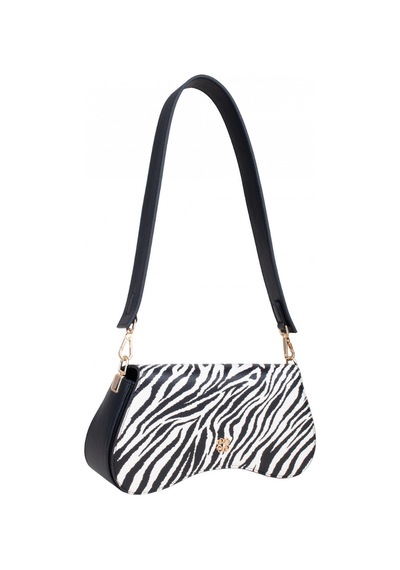 Dukidaso Beyaz Altın Tokalı Zebra Desenli Kadın Omuz Çantası Beyaz Mt1606