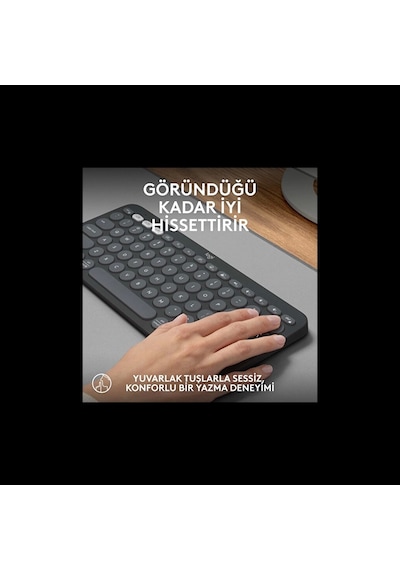 Logıtech K380s, Pebble Keys 2, Siyah, 920-011859, Bluetooth, Türkçe, Q, Multimedya, Mini Klavye