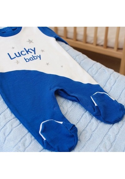 Biçomi Lucky Baby Kaşındırmayan Yumuşak Dokulu Çizgili Bebek Tulumu & Şapka Seti 0-6 Ay Lacivert