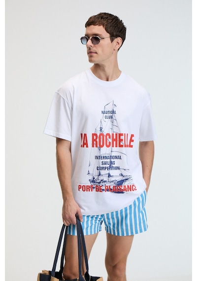 Grimelange CRUNCH Erkek Oversize %100 Pamuk Baskılı Yuvarlak Yaka Beyaz T-Shirt