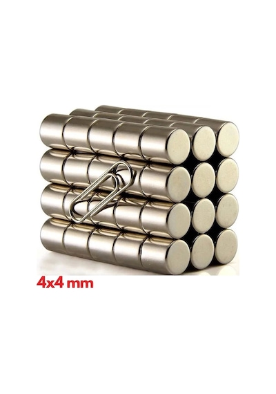 100 Adet 4x4 Mm Yuvarlak Neodyum Mıknatıs N35 Güçlü Magnet Nikel Kaplama