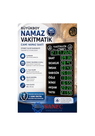 Sanec Büyükboy Yeşil Renk Vakitmatik Kasa: 40x72 Cm