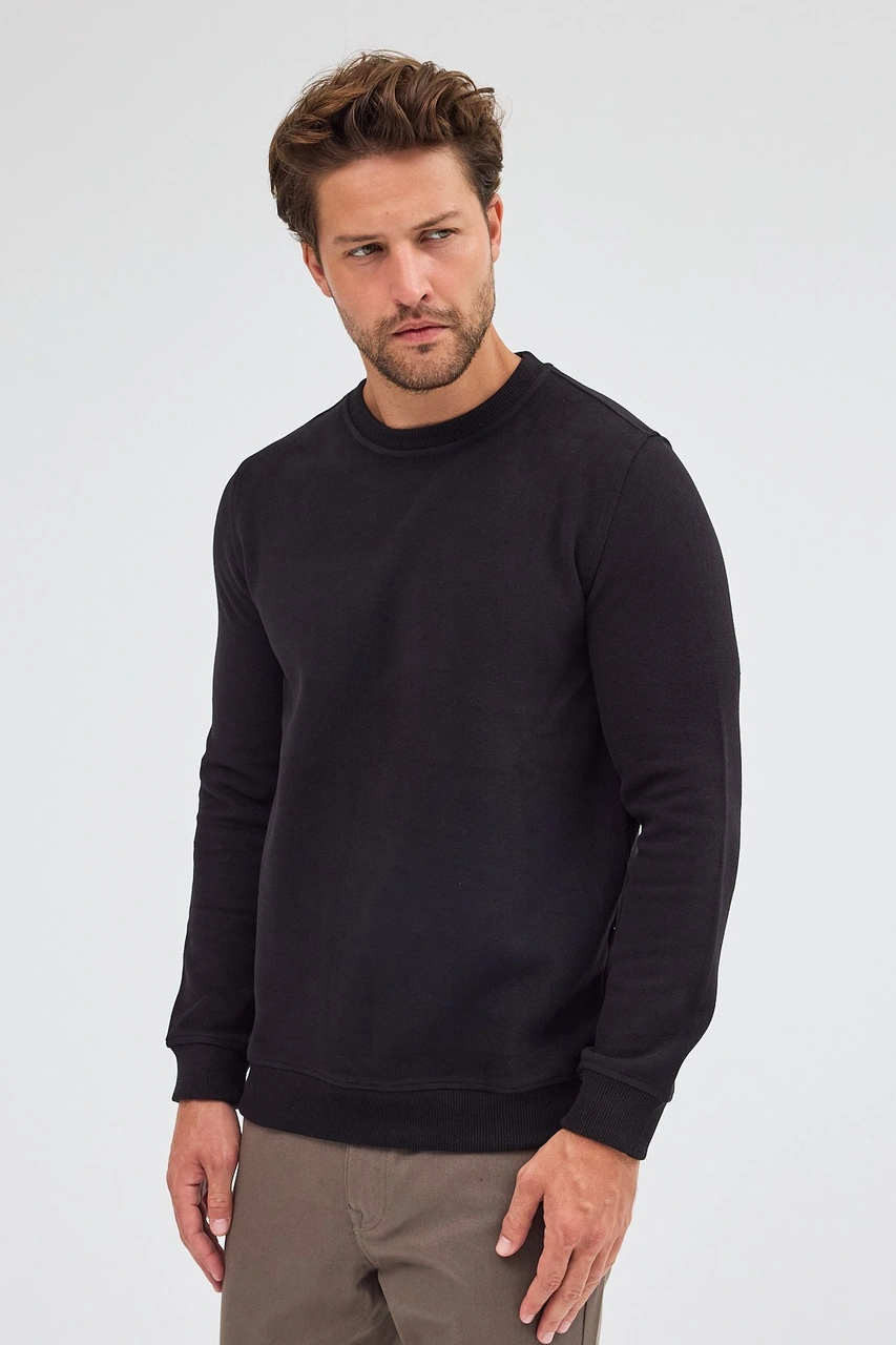 İmza Siyah Uzun Kol Bisiklet Yaka Düz Pamuklu Comfort Fit Sweatshirt 1013255150 Siyah