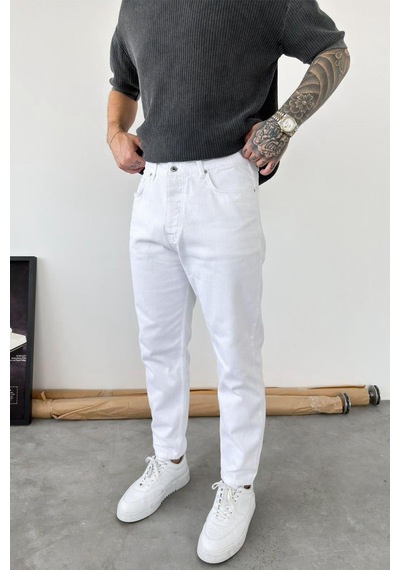 Beyaz Basic Boyfriend Pantolon