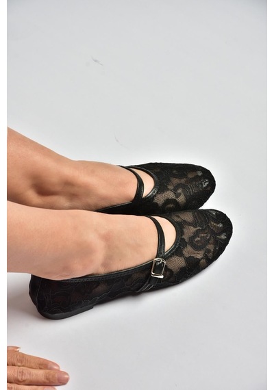 Fox Shoes Y726864006 Siyah Dantelli Kadın Babet