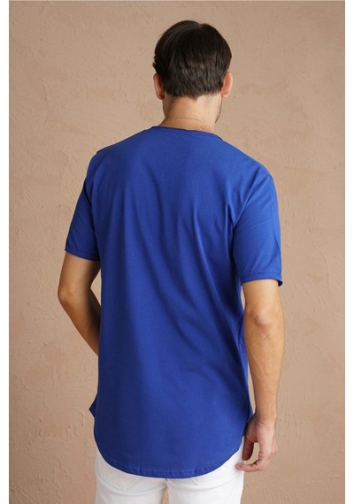 Cool Tarz Mavi Erkek Oval Kesim Slim Fit Pis Yaka Salaş T-shirt Mavi Mavi