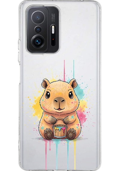 Xiaomi Mi 11t Pro İle Uyumlu Splash Kapibara Tasarımlı Şeffaf Silikon Kılıf Şeffaf