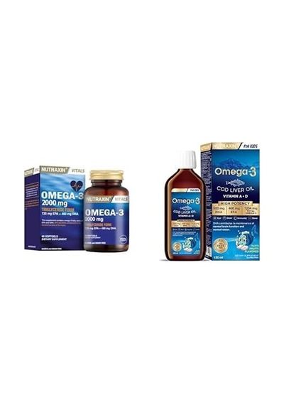 Vitals Omega-3 2000 Mg Epa + Dha Balık Yağı İçeren Takviye Edici Gıda 1 X 60 Kapsül + Nutraxin Omega-3 For Kids 150 Ml