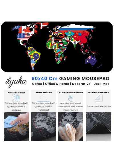 İlyuka Mousepad 90x40cm Büyük Boy Xxl Mp539040 World Map Flags