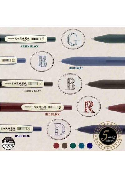 Zebra Sarasa Clip Jel Mürekkepli Kalem Vintage Set 0,5mm 5'li Set-1
