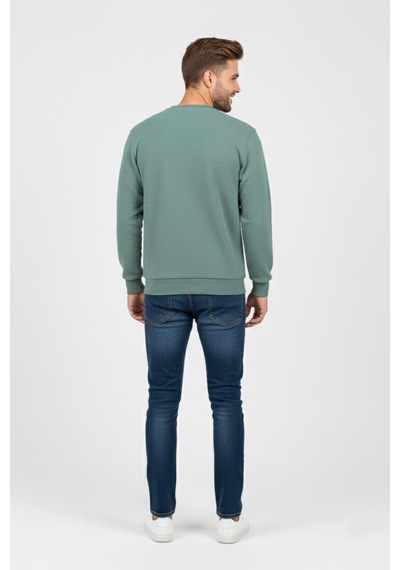 Baglan Erkek Büyük Beden Sıfır Yaka Selanik Sweatshirt Bgl-st04871 Açık Yeşil