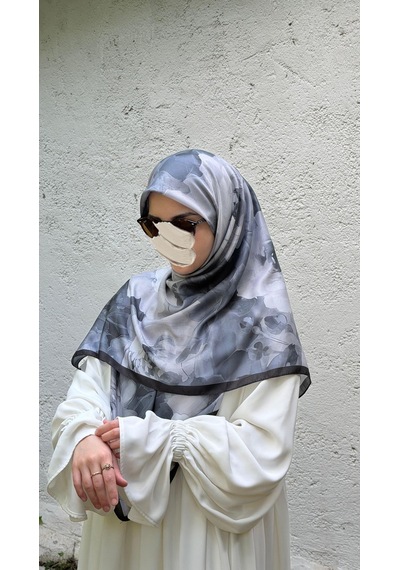 Qalortex Scarf Pamuklu Soft Meva Desen Eşarp-siyah