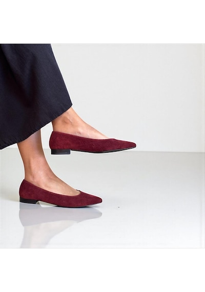 Ne&ve Shoes Bordo Süet Hakiki Deri Sivri Burun Şık Ve Rahat Günlük Babet