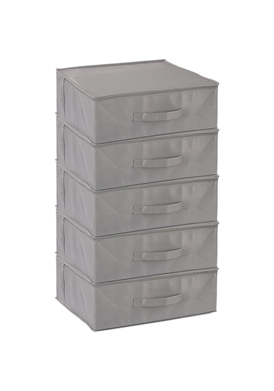 5'li Set 53 X 44 X 21 Cm Baza Altı & Dolap İçi Organizer, Yorgan & Yastık Düzenleyici Hurç Gri