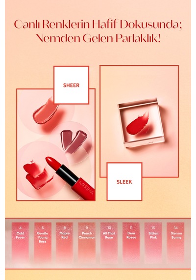 Missha Dare Rouge Sheer Sleek Yoğun Pigmentli Besleyici Nemli Bitişli Ruj 14 Sienna Bunny