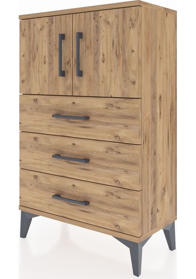 Arges Komodin Tek Raflı 3 Çekmeceli 2 Kapaklı 60x30x96 Çam-çam Çam