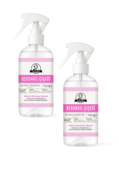 Begonvil Çiçeği Parfümlü Oda Ve Çamaşır Spreyi Ortam Ve Araba Kokusu Spreyi 250ml X 2