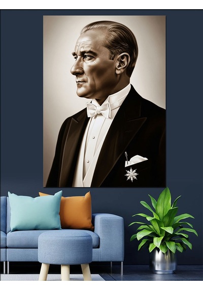 Atatürk Smokinli Profil Portresi Dekoratif Kanvas - Mdf Ahşap Tablo