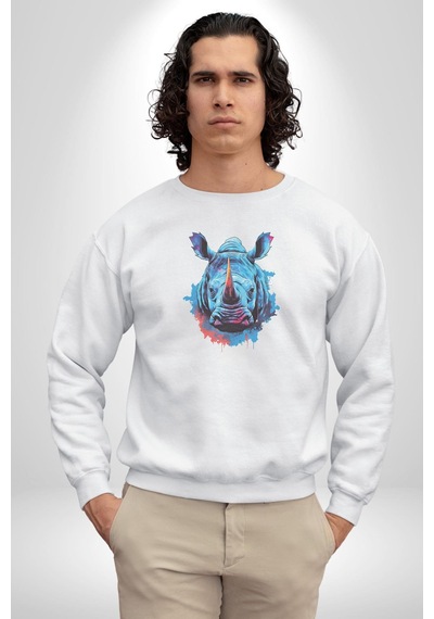 Su Aygırı Hipopotamo Renkli Unisex Beyaz Baskılı Sweatshirt Beyaz