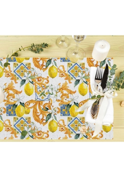 Limon Tasarımlı Kumaş Amerikan Servis 4'lü Set 35x50cm Keten, Ulusl. Yıkama Ve Solmama Sertifikası Çok Renkli