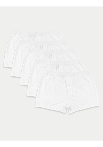 Marks & Spencer Saf Pamuklu 5'li Nefes Alabilir:trade Mark: Boxer Seti Beyaz