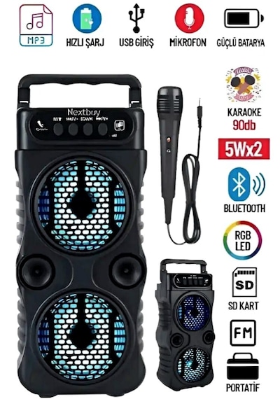 Karaoke Bluetooth Kablosuz Hoparlör Mikrofonlu 5wx2 Ses Bombası Siyah
