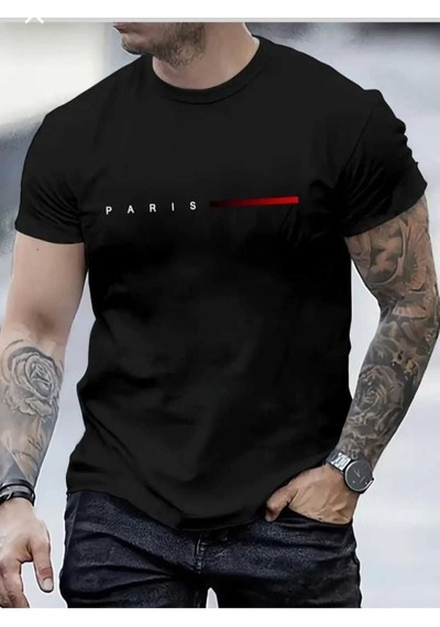 Kozia Outdoors Malkoçbey Kısa Çizgi Paris Baskılı Oversize Unisex Basic T-shirt SIYAH