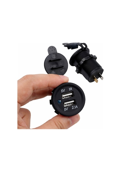 12V Dual USB Araç Şarj Soketi 5V 1A 2.1A Çift USB Ledli Su Geçirmez Şarj Adaptörü Oto