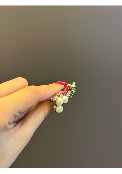 Füme Çelik İnci Boncuklu Broş Yaka İğnesi Giyim Aksesuarı 4 x 2 CM Renkli