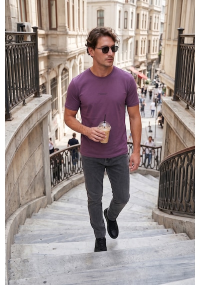 Buratti Pamuklu Baskılı Regular Fit Bisiklet Yaka Erkek T Shirt 59020205 Mürdüm