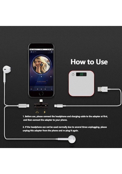 Apple Uyumlu iPhone 7 8 X Şarj ve Kulaklık Birleştirici - Siyah