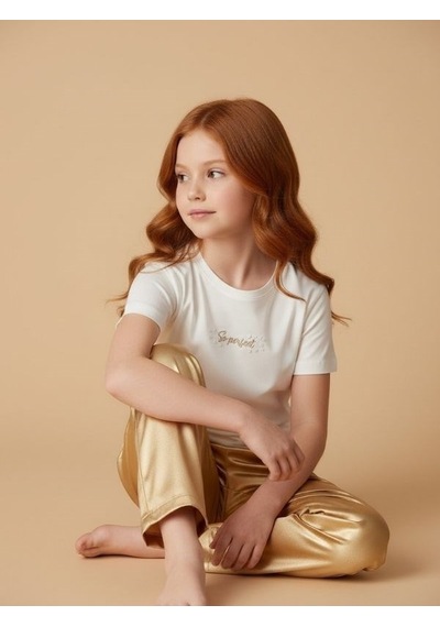 Zekids Kız Çocuk Tasarım T-shirt-17201 Ekru