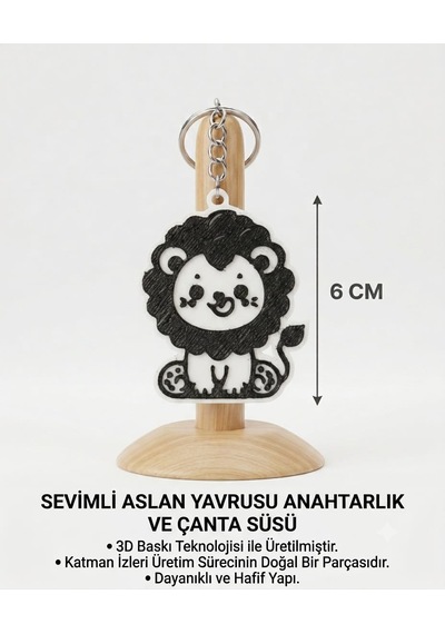 Sevimli Aslan Yavrusu & Çanta Süsü Beyaz - Siyah