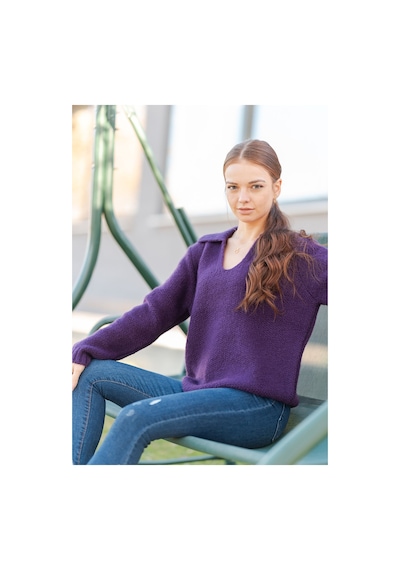 Gömlek Yaka Oversize Basic Kazak Mor