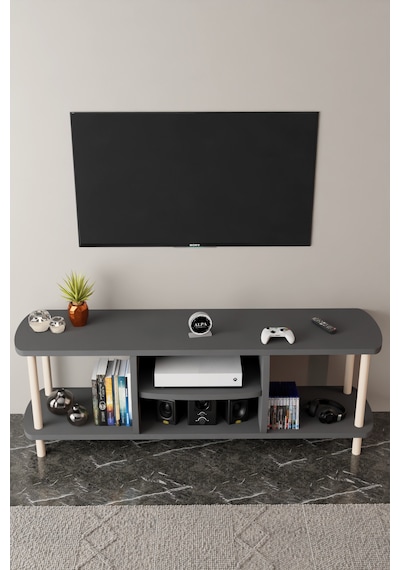 Modern Tv Ünitesi Ahşap Raflı 2 Katlı 4 Raflı Televizyon Sehpası Televizyon Ünitesi Antrasit Modern Tv Ünitesi Ahşap Raflı 2 Katlı 4 Raflı Televizyon Sehpası Televizyon Ünitesi Antrasit
