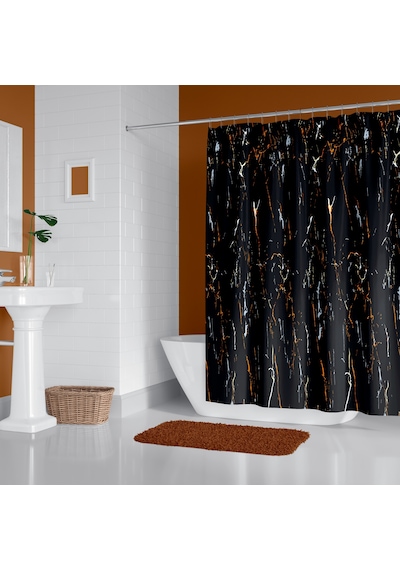 Siyah Mermer Desenli Banyo Perdesi,180x200cm Tek KanatDuş Perdesi Çok Renkli