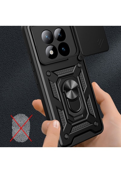 Maks Technology Redmi Note 15 Pro Plus Kılıf Magnetik Standlı Kamera Korumalı Mkst Sürgülü Vega Kapak - Siyah
