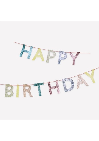 Meri Meri - Mixed Glitter Fabric Happy Birthday Garland - Karışık Simli Kumaş Mutlu Yıllar Asılan Süsü