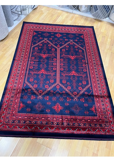 Decoser Halı Afgan Desen Vintage Etnik Desenli Salon Oturma Odası Halısı 01 Kırmızı - Bordo