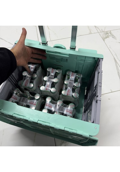 4 Tekerlekli Yeşil, 38l Orta Boy, Hareketli Alüminyum Tutacaklı Alışveriş Arabası