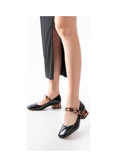 Aymood St-006 Siyah Leopar Rugan Günlük 4 Cm Topuklu Ayakkabı Kahverengi