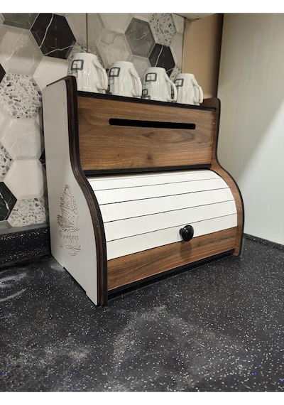 New Bread Box-yeni Ekmeklik, Havlu Peçetelik Saklama Gözlü , Baharatlık Rafı, Dekoratif Yazılı Ceviz