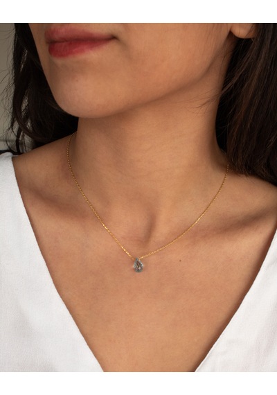 Doğan Diamond 925 Ayar Gümüş Altın Kaplama 3Ct Yarı Değerli Mavi Topaz Doğal Taş Kolye - Raccolta Di Gocce