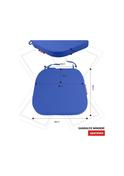 Xpermate Standartfit Oval Sandalye Minderi Fermuarlı Yıkanabilir Kılıf Bağcıklı Su Ve Yağ İtici 42x42x5 Cm Mav Genel