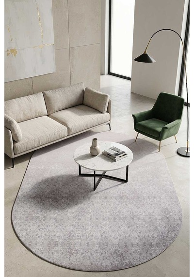 Parlak Saten Dokulu Poem Bambu Tuşe Modern Trend Oval Halı Pm02 Beyaz