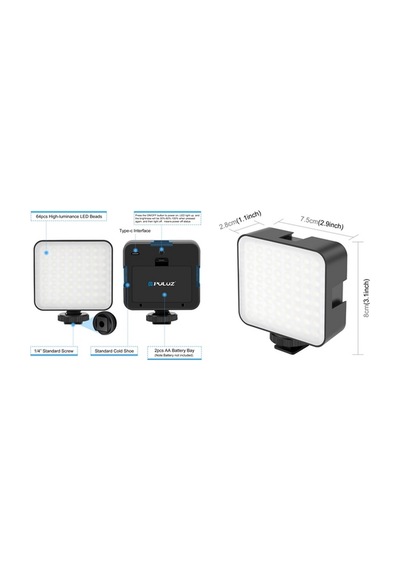 Puluz Pu529b Mini Video 64 Led Light Sürekli 6500k Işık Vlog Ürün Youtube Makyaj Vb. Çekimleri